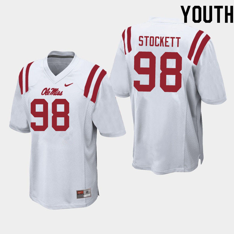Lawson Stockett Ole Miss Rebels NCAA Youth White #98 Stitched Limited College Football Jersey JHG5658FO